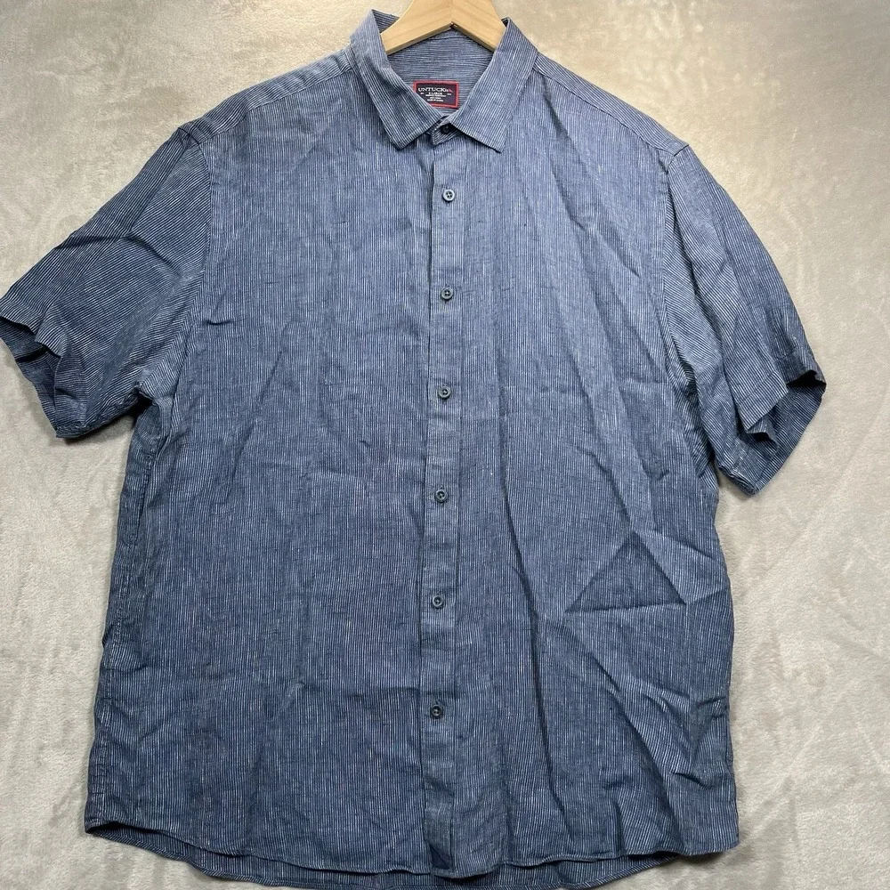 UNTUCKit Canon Shirt Men's Linen XL Blue Short Sleeve